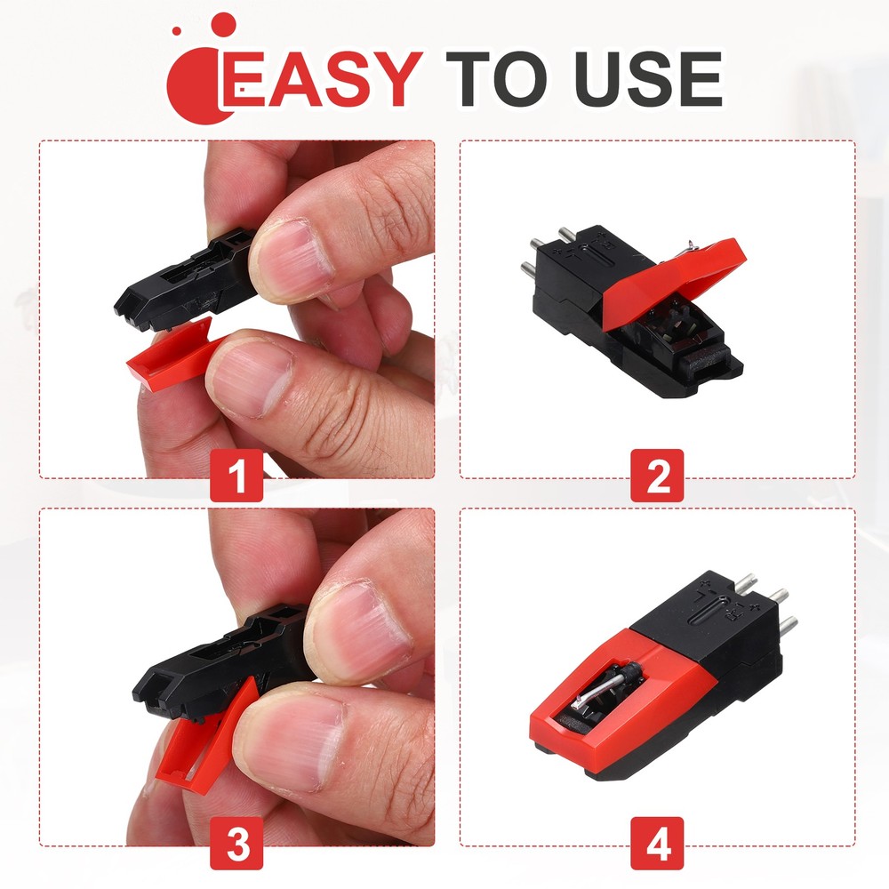 1 Pack Record Player Needle, Replacement Record Needle with Cleaning Brush, Red
