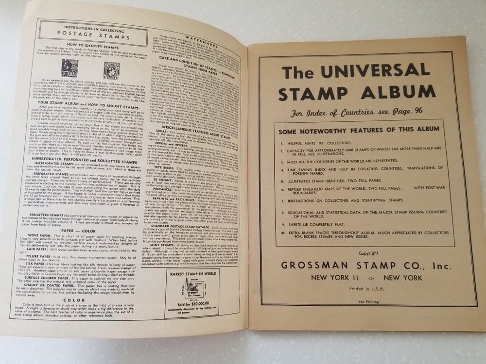 Grossman 1960 Fully Illustrated Universal Stamp Album of the World