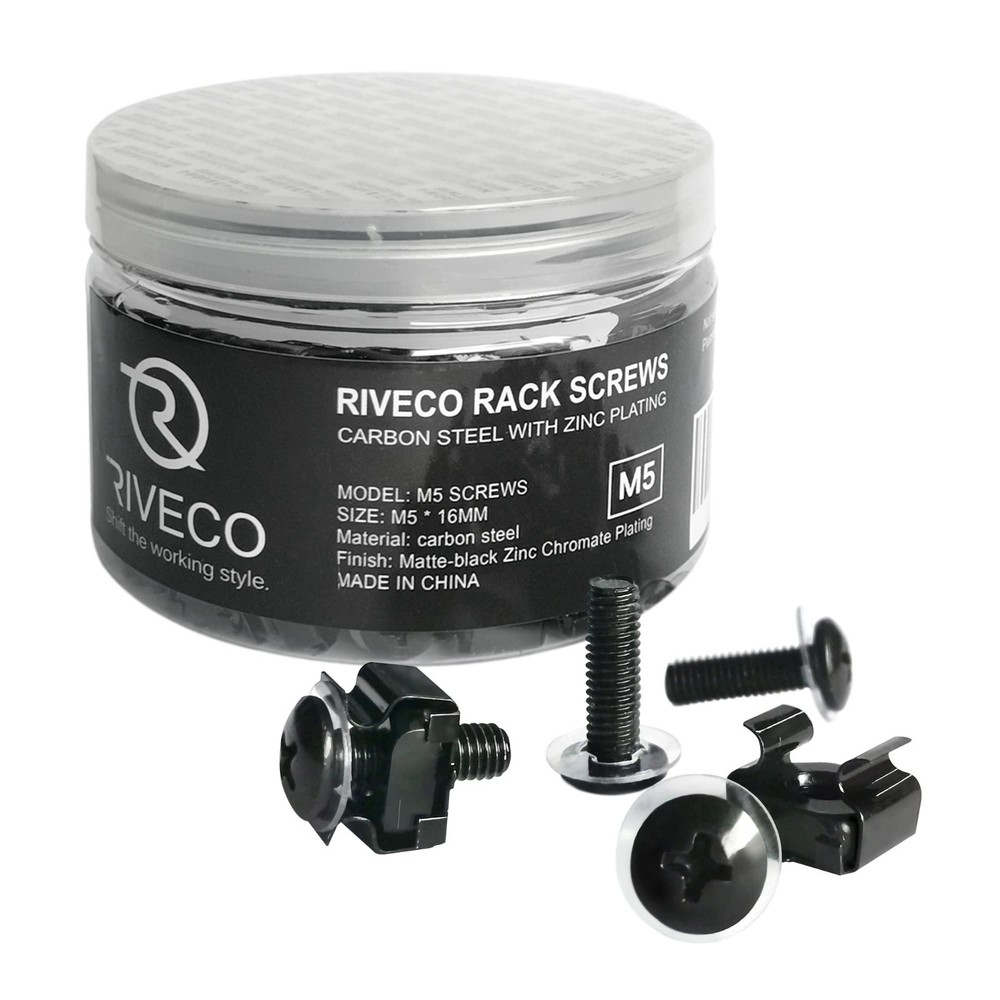 Rack Screws & Cage Nuts for Server Cabinets - 50 Sets Black Mounting Clips