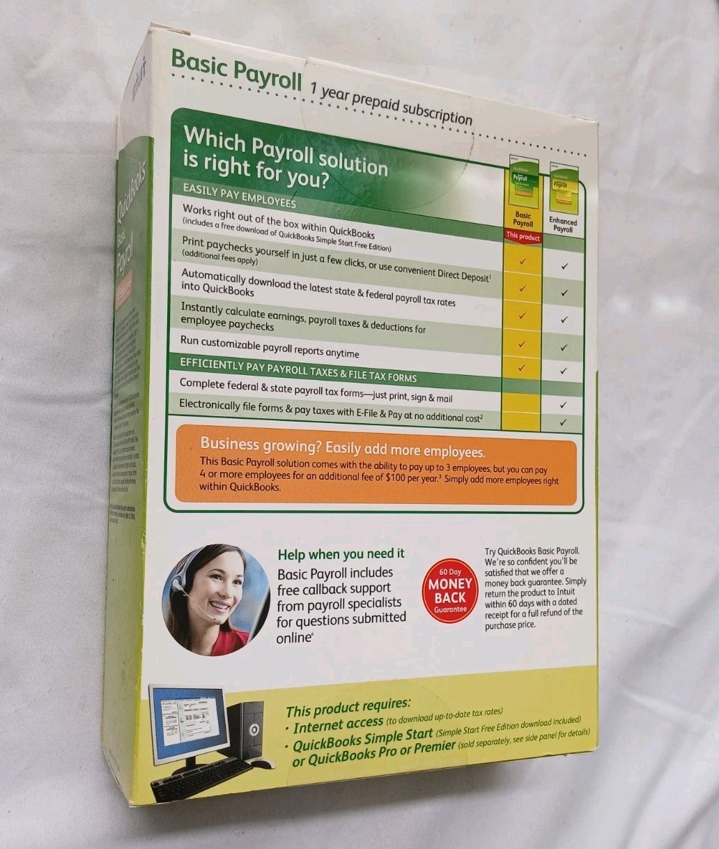 Intuit QuickBooks Basic Payroll 2008 Small Business 1-3 Employee New Sealed