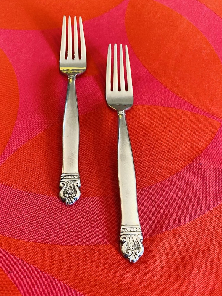Hampton Silversmiths Ascot Scrolls Beads 2- Salad Forks 6 7/8"