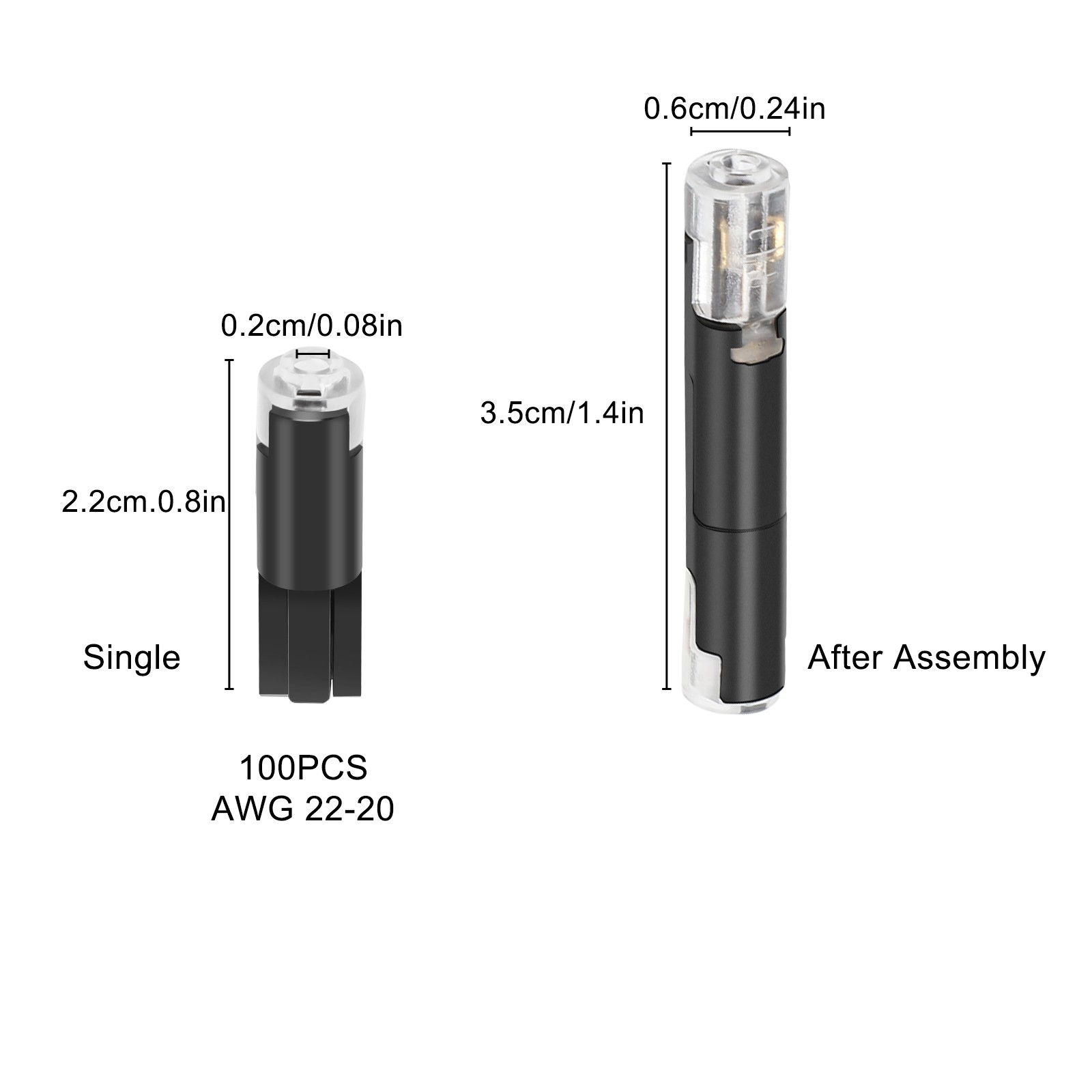 100PCS 1-Pin Crimp Pluggable Splice Terminal Wire Connectors Kit for AWG 20-22