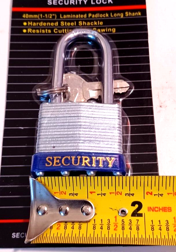 LOCK 40 mm 1-1/2" Padlock - 2 keys long shank padlock 2" shank