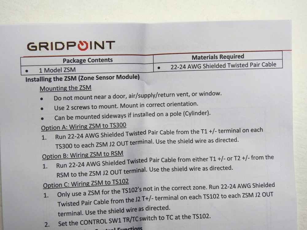 GridPoint Zone Sensor ADM-ZSM-00 Model ZSM Zone Sensor Module - NEW!