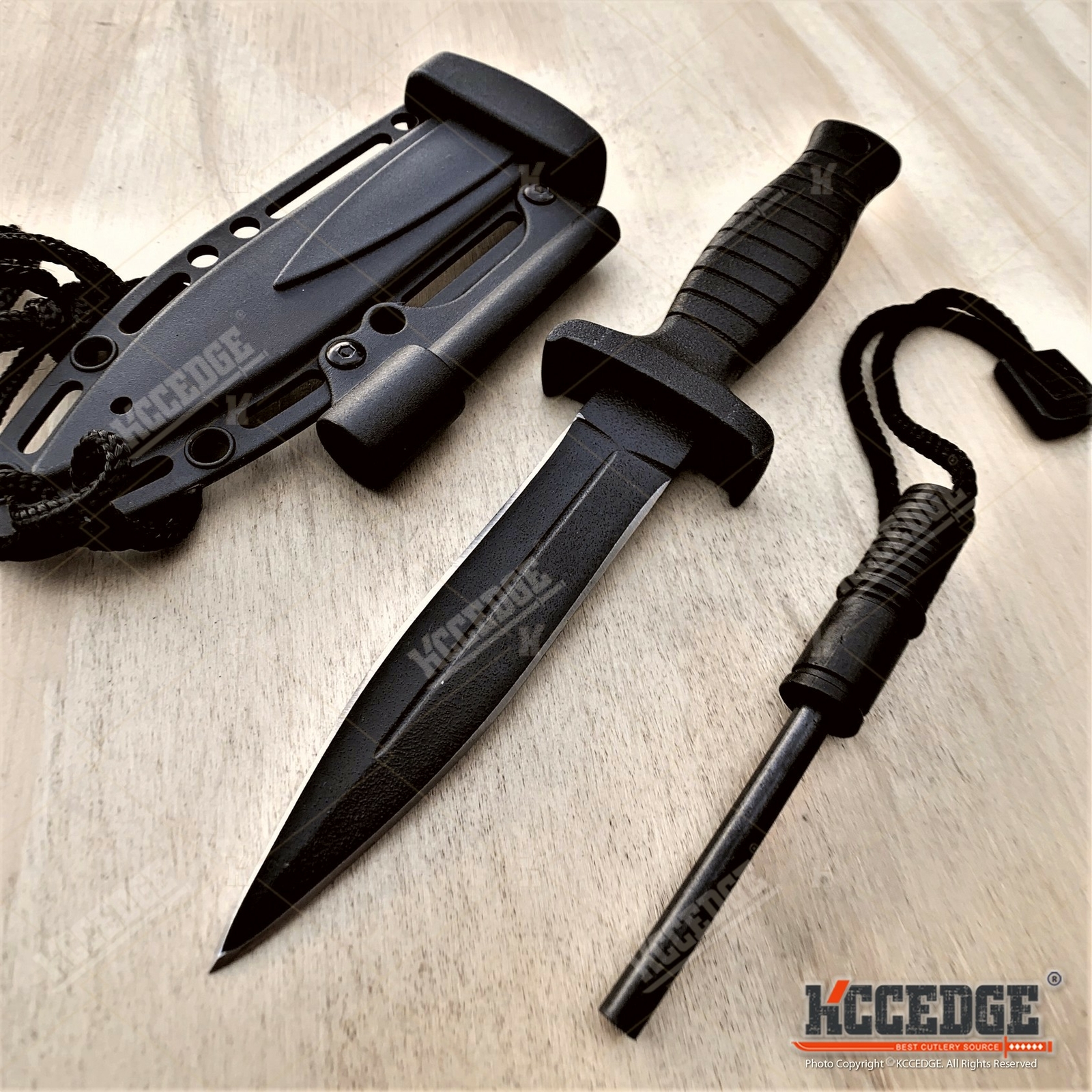 7" Double Edge Tactical Knife w/ Fire Starter Camping Knife Fixed Blade Knife