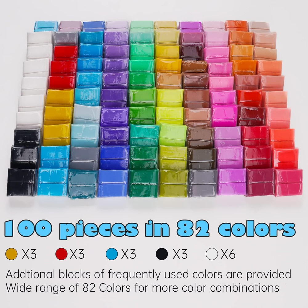 100PCS Polymer Clay Value Pack, 82 Colors, Small Blocks Starter Kit, Oven Bake