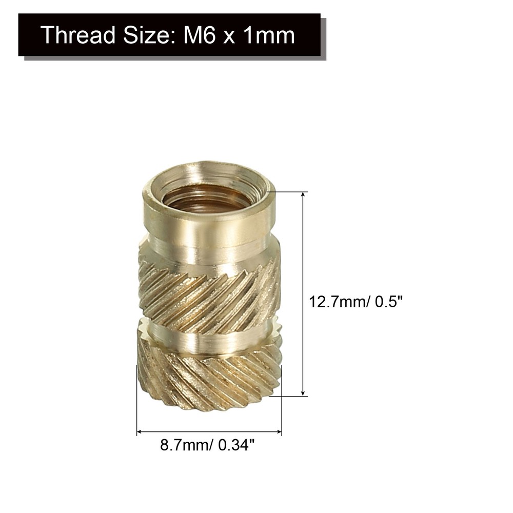 20 Pcs M6 Threaded Inserts Metric Knurled Nuts Brass Heat-Set Inserts