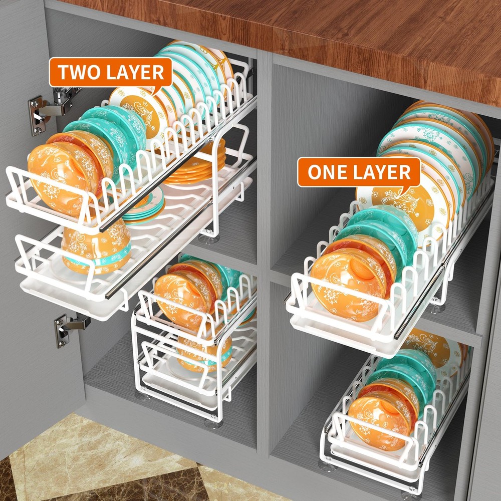 Dish Drying Rack With Drainboard - Slideable Organizer for Kitchen, Pull Out ...