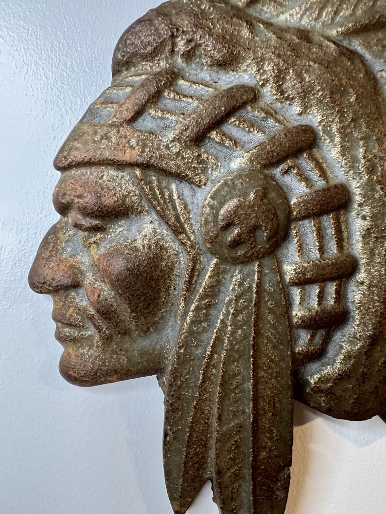 Antique Cast Iron Native American Wall Plaque