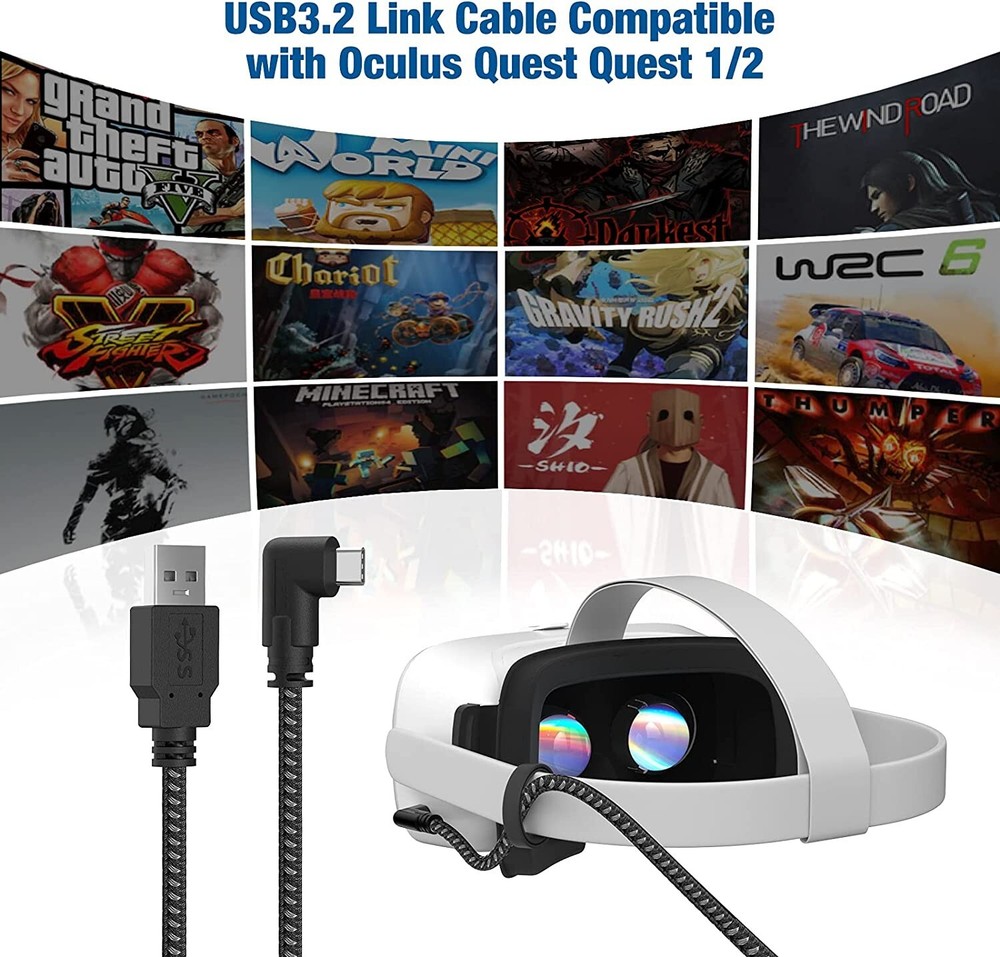 Link Cable 16FT Compatible for Oculus/Meta Quest 2/1, USB 3.2 Gen 1 Type A to C