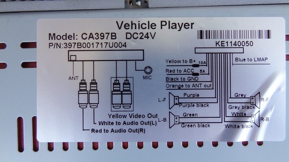 Car DVD Audio Video MP4 Player DC24V Model CA397B