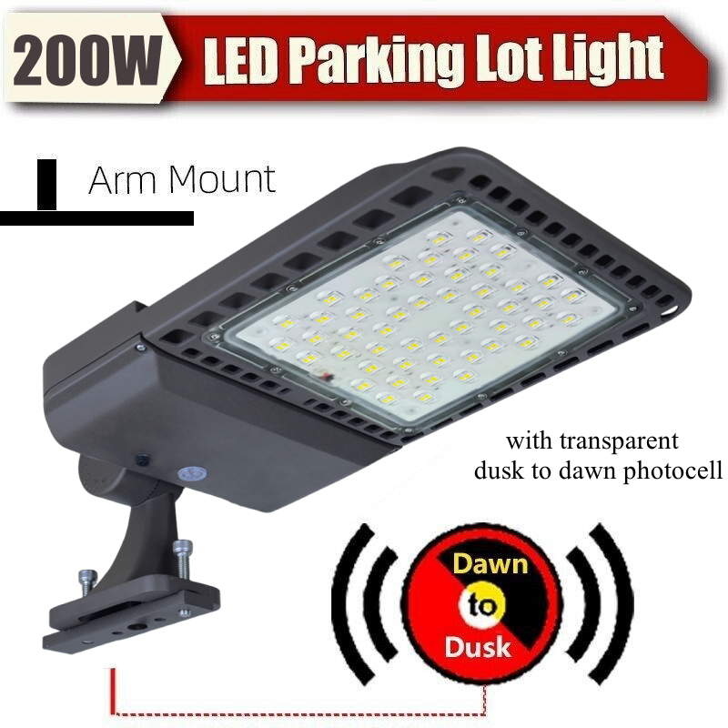200/300W LED Parking Lot Light Commercial Outdoor IP65 Shoebox Street Pole Lamp