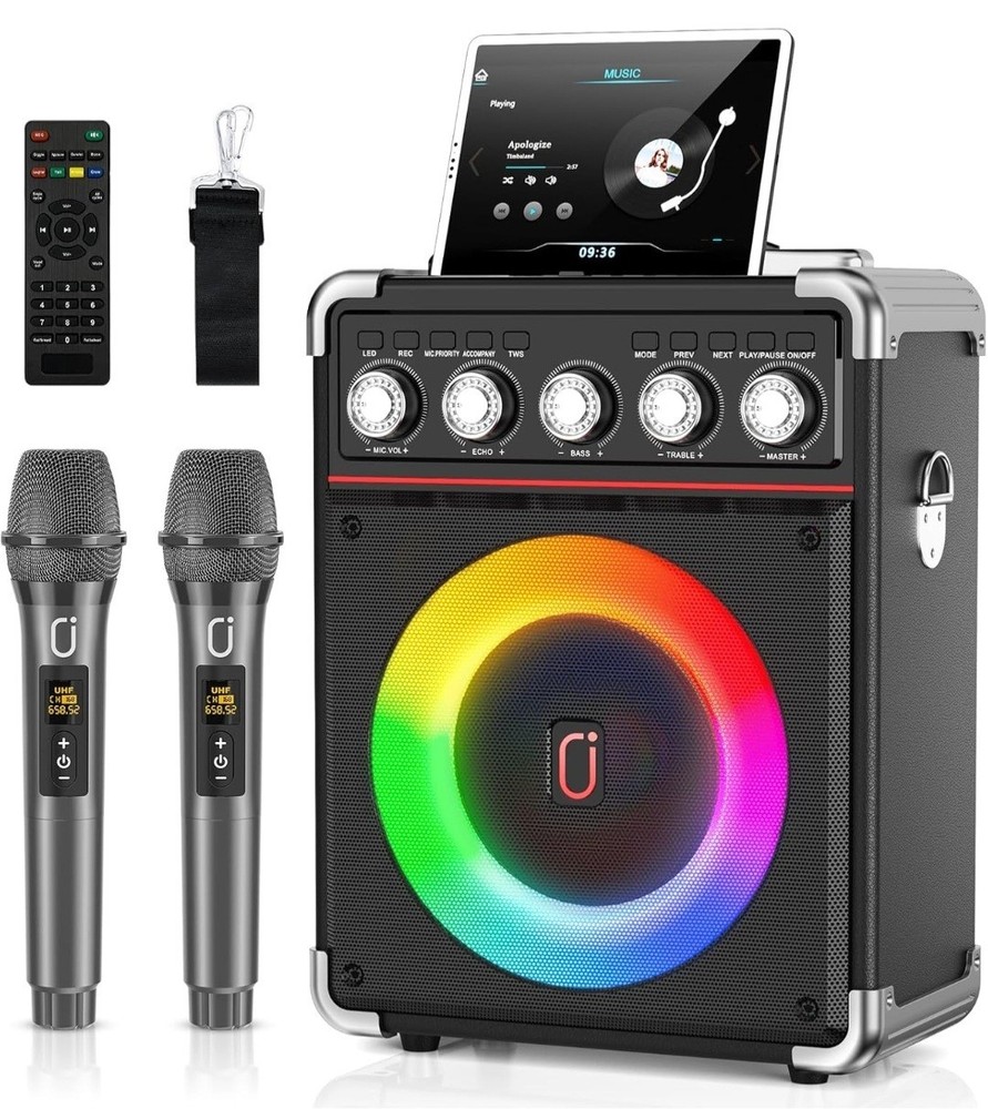 JYX TX05 Karaoke Machine with 2 Wireless Microphones & Remote Control, Speaker