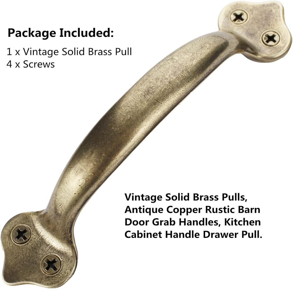 Vintage Solid Brass Pulls, Antique Copper|Rustic Barn Door Grab Handles|Kitchen