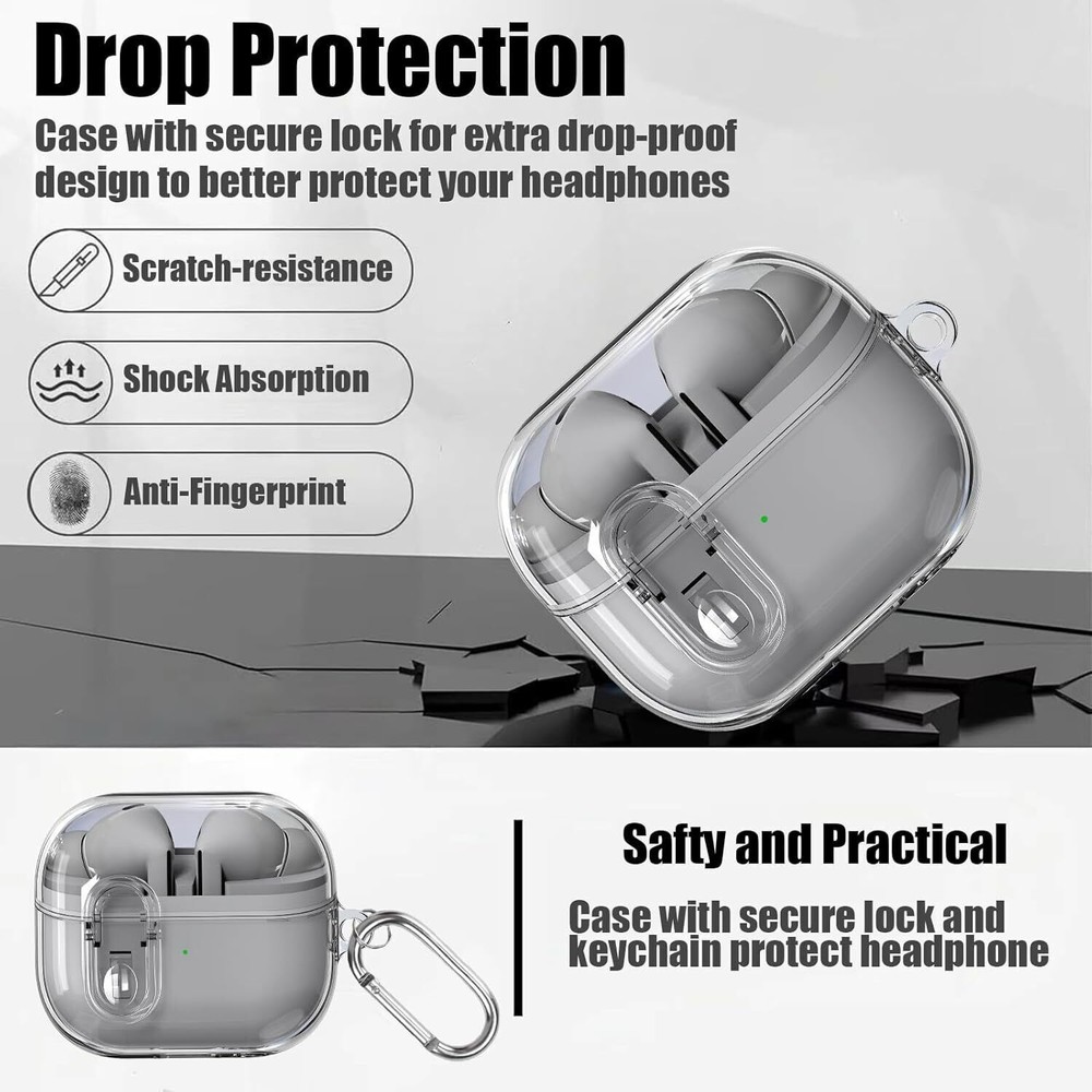 For Samsung Galaxy Buds 3 /3 Pro Shockproof Clear Secure Lock Case with Keychain