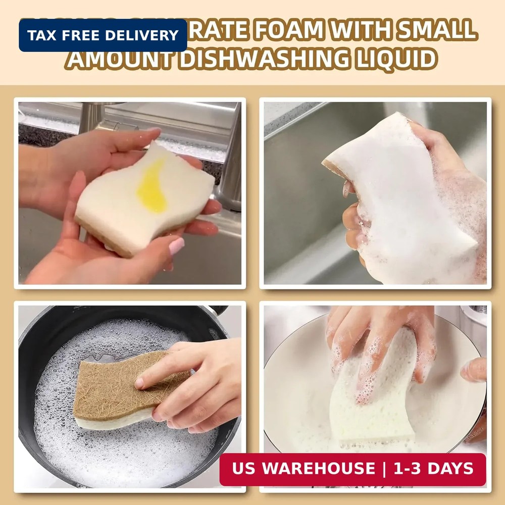 Natural Kitchen Sponges, Biodegradable & Compostable | Non-Scratch Cellulose Coc