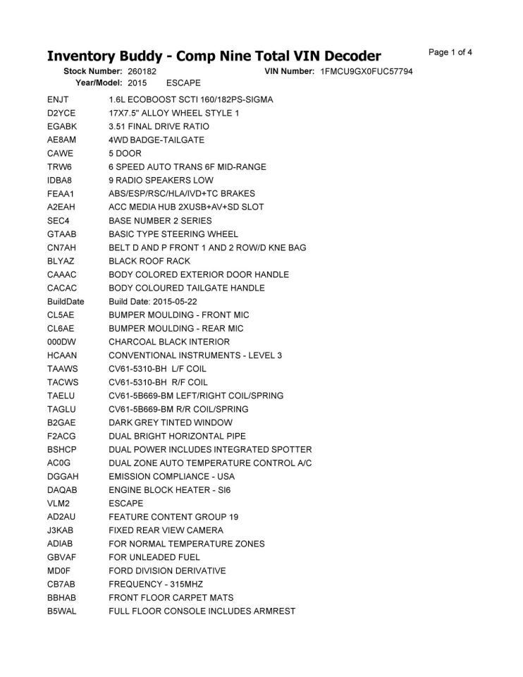 ESCAPE 2015 Glove Box 968419