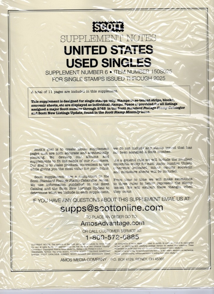 Scott National US Used Singles  2025 #6 150S025 FREE U.S. Shipping w/$50 Order