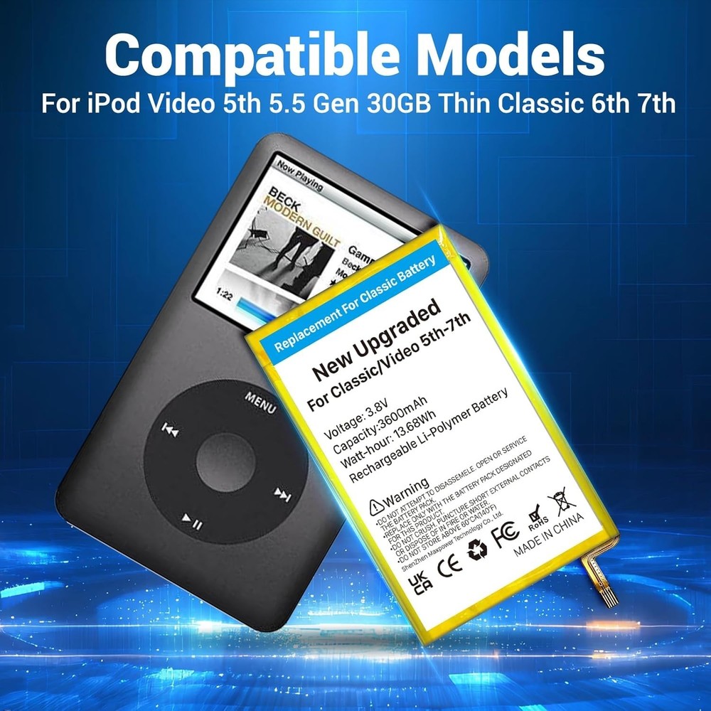 High Capacity Lithium Polymer Battery for iPod Classic Video Compatible Model