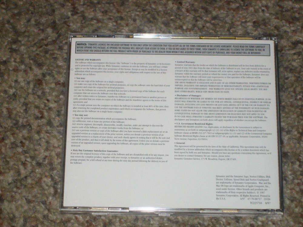 Symantec Norton Utilities Version 3.5 Mac OS CDROM Software Vintage