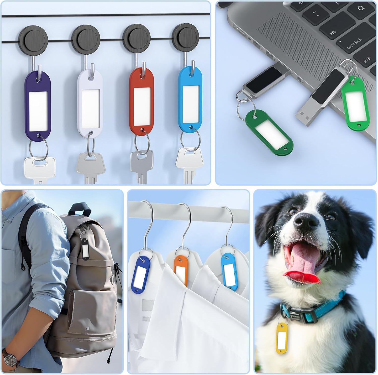 58 Pack Plastic Key Tags, Flexible Key Labels with Split Ring Label Window, Key