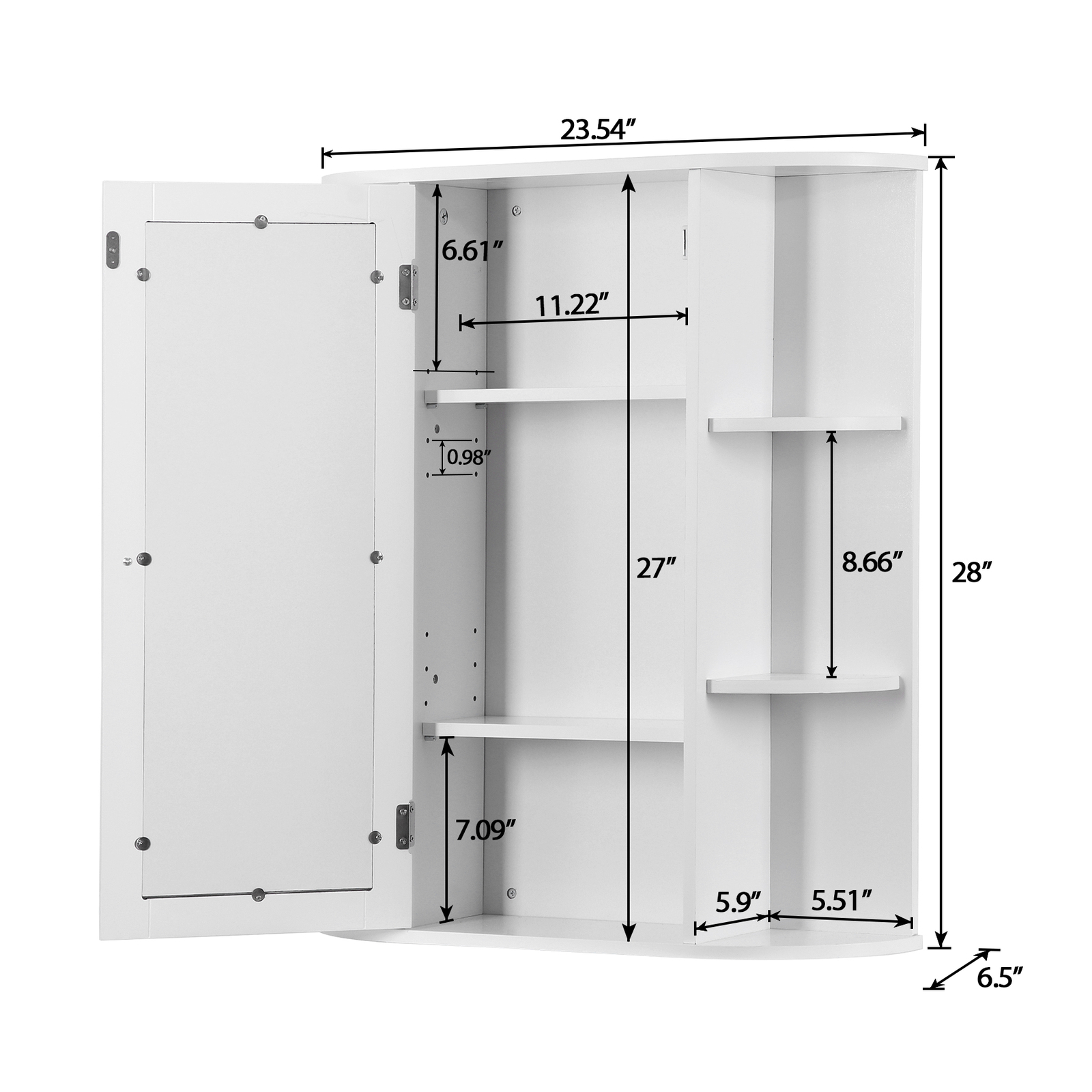 Bathroom Cabinet Single Door Wall Mount Medicine Cabinet with Mirror Shelf