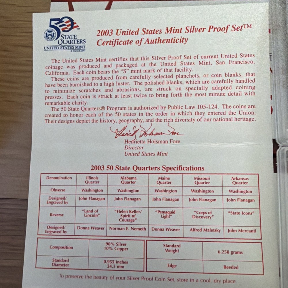 Complete Set 1999 To 2007 Silver Proof, Proof, And Uncirculated Sets, With COA'S