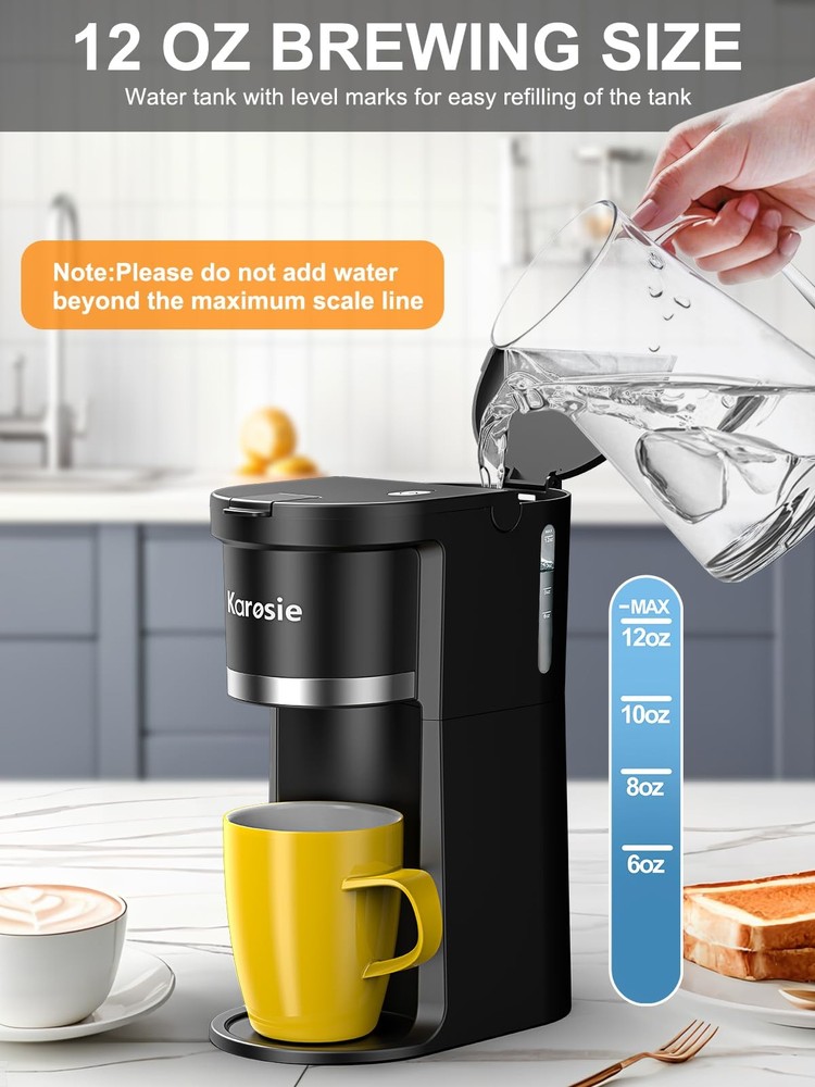 Small Single Serve Coffee Maker, Fast Brew for K-Cup & Ground Coffee, 6-12 Oz...