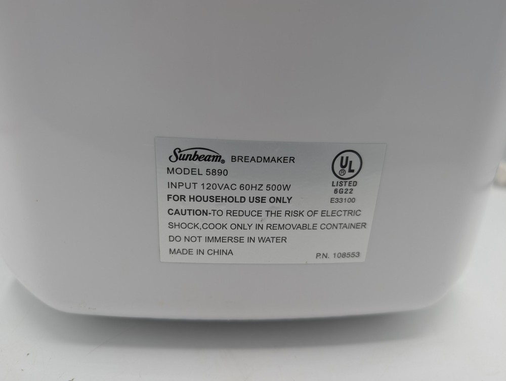 Sunbeam Bread Maker Machine Model # 5890 Makes 1-1.5 Lbs (Tested & Works) READ