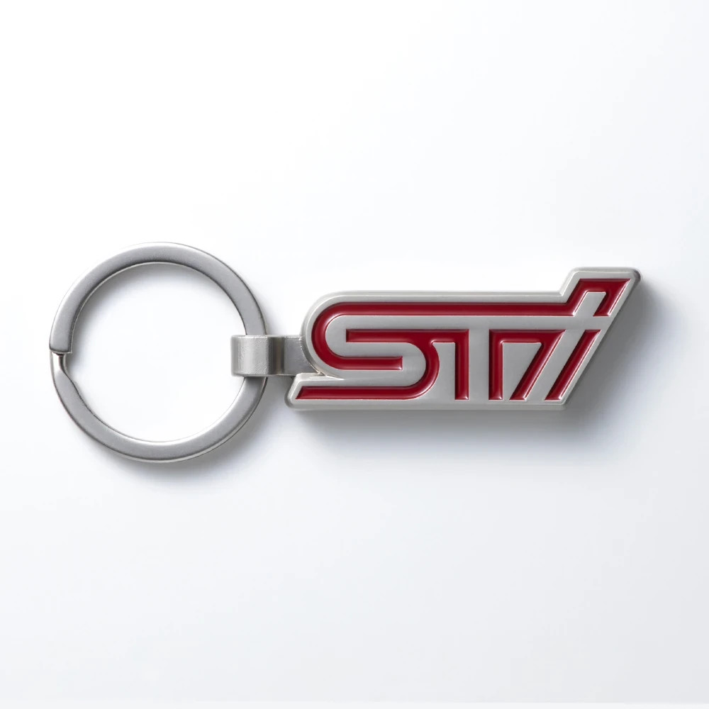 Genuine SUBARU STi Logo Emblem Keychain Silver + Cherry Red Keyring NEW