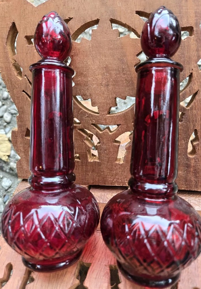 2 Vintage Avon Topaz & Occur Cologne Ruby Red Candle Shaped Perfume Bottle Empty