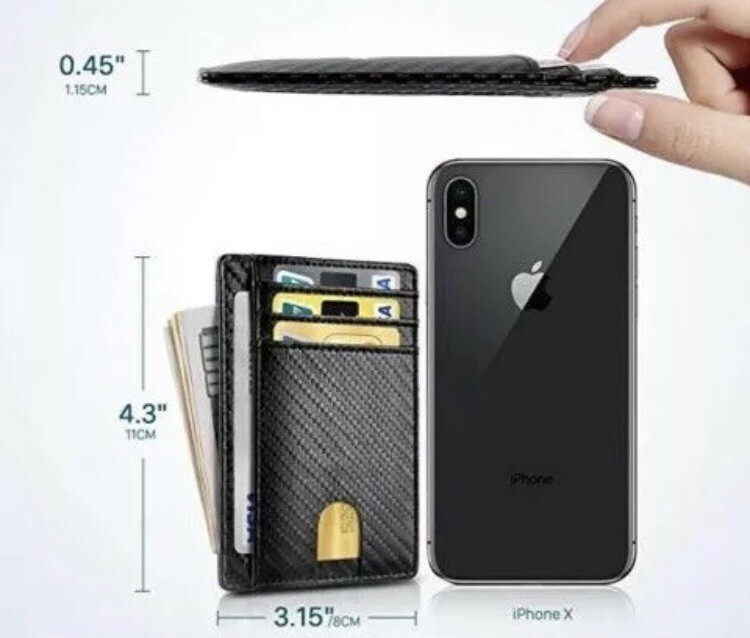 Front Pocket Minimalist Carbon Fiber Slim Wallet RFID Blocking Credit Card