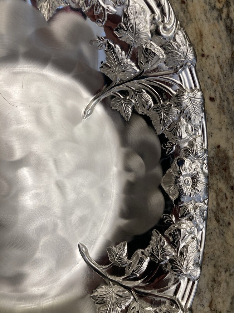Vintage WMF Ikora Germany Floral Pattern Silver Plate Footed Oval Bowl 6286