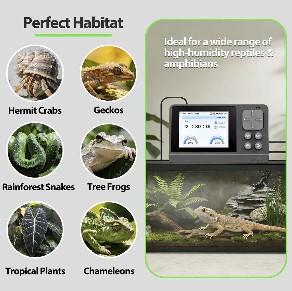 J&A Reptile Mister Automatic Misting System with Temp & Humidity Probe, Adjus...