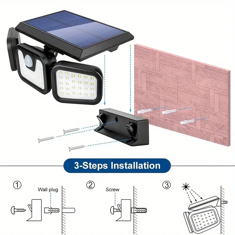 2 Pack LED Motion Sensor Solar Lights ,Outdoor IP65 Waterproof Security Lamp