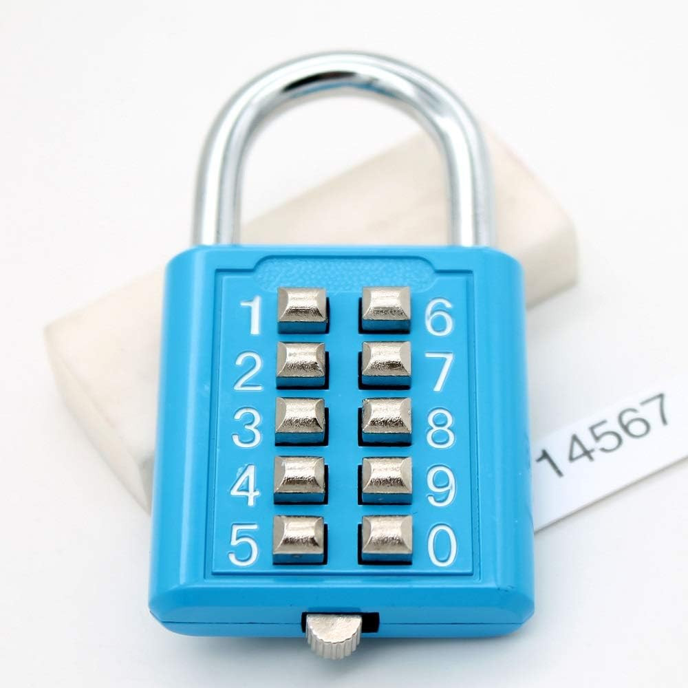 10 Position Button Combination Padlock, 5 Position Locking Mechanism, Bluexi15:1