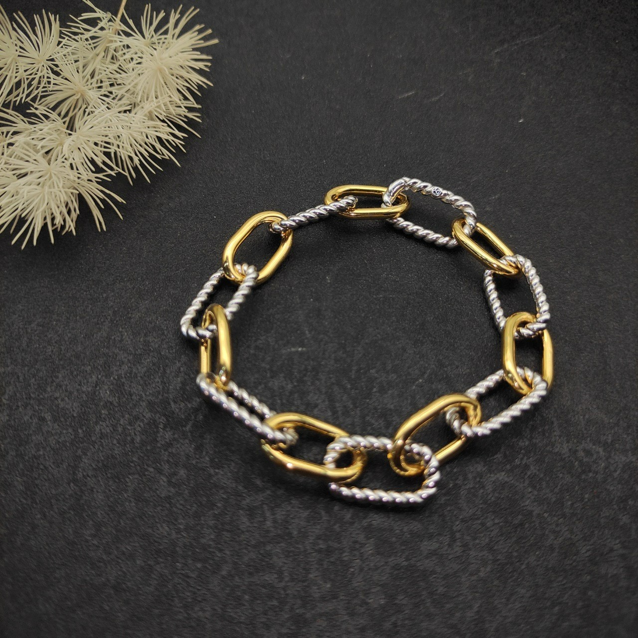 David Yurman Madison Chain Bracelet Sterling Silver w/ 18K Gold sz M