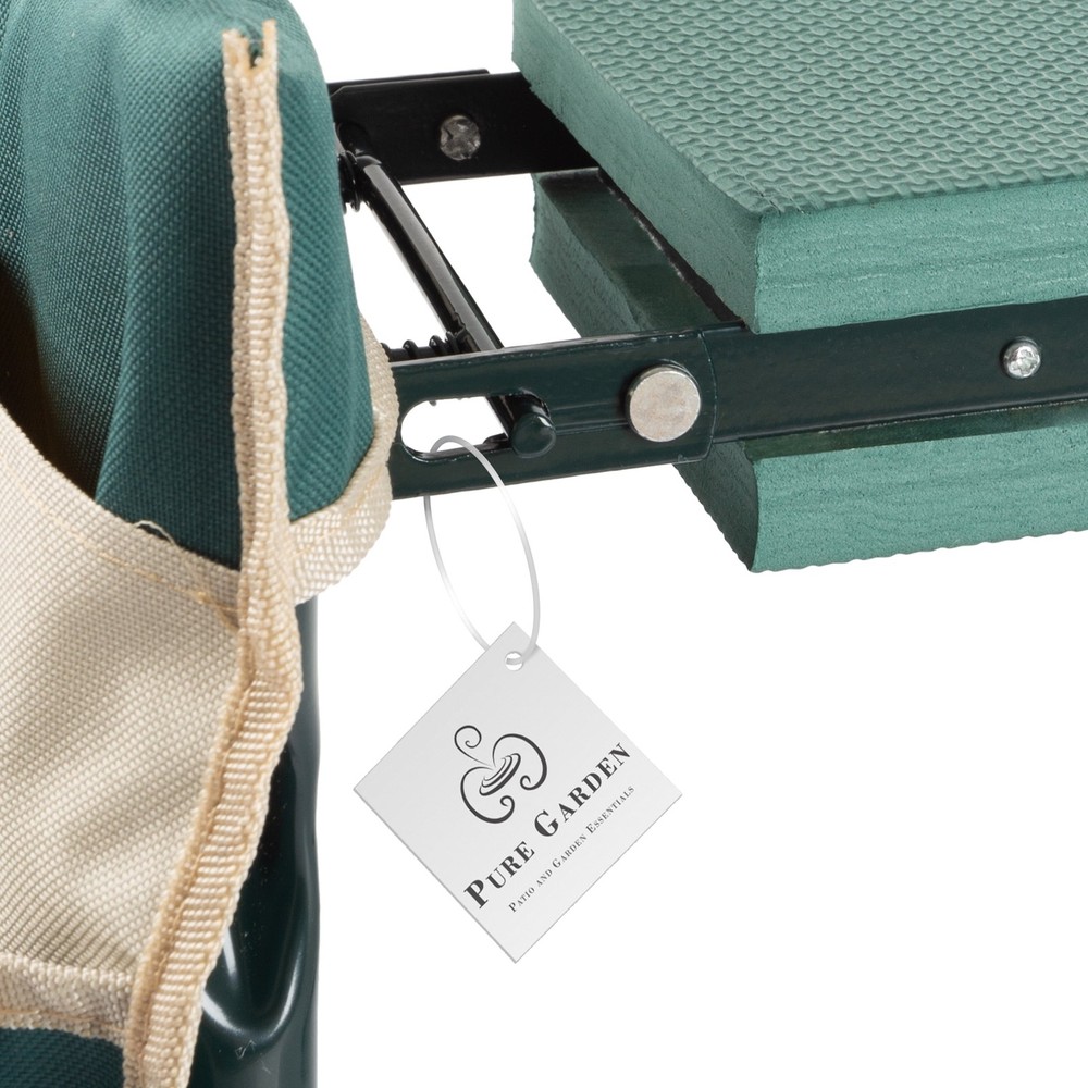Foldable Garden Kneeler & Stool W/ Tool Pouches Green