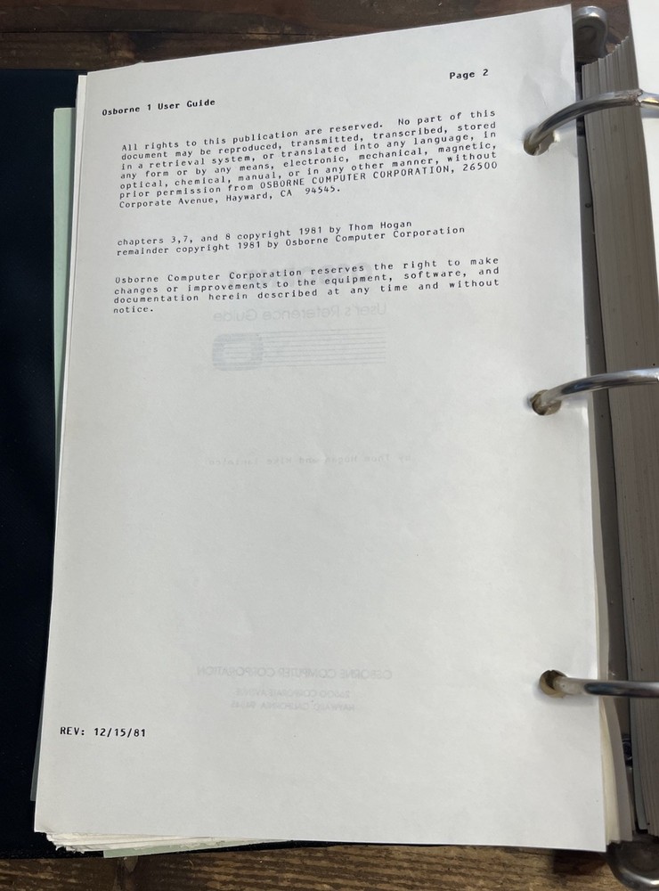 Rare 1981 Osborne 1 Computer User Reference Guide In Original Binder
