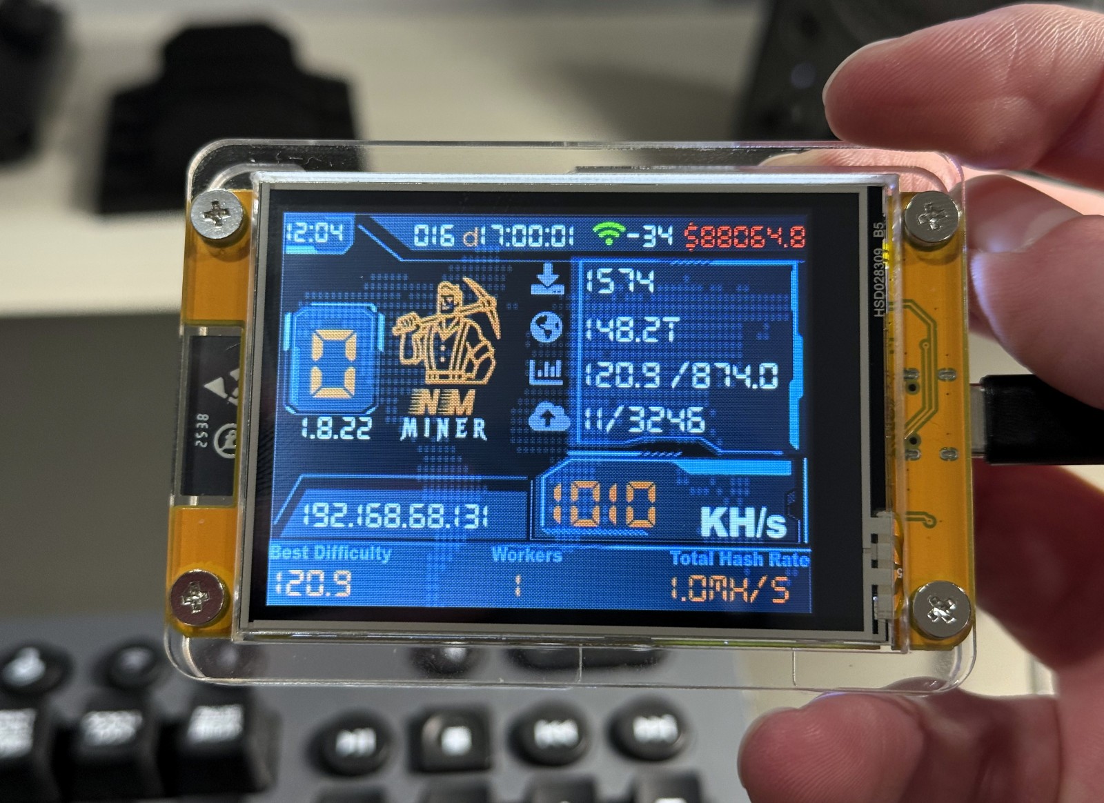 NMminer Over 1000KH/s USB NerdMiner V2 Bitcoin Solo Lottery Miner - Pre-Licensed