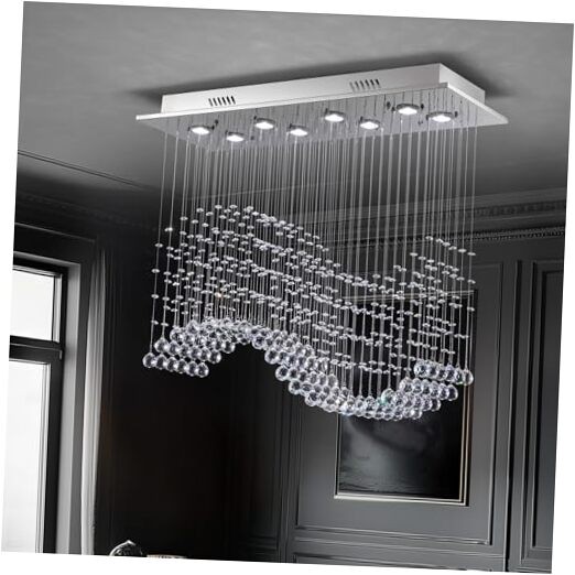 Rectangular Wave Raindrop Chandelier, Flush Mount Crystal Chandelier,