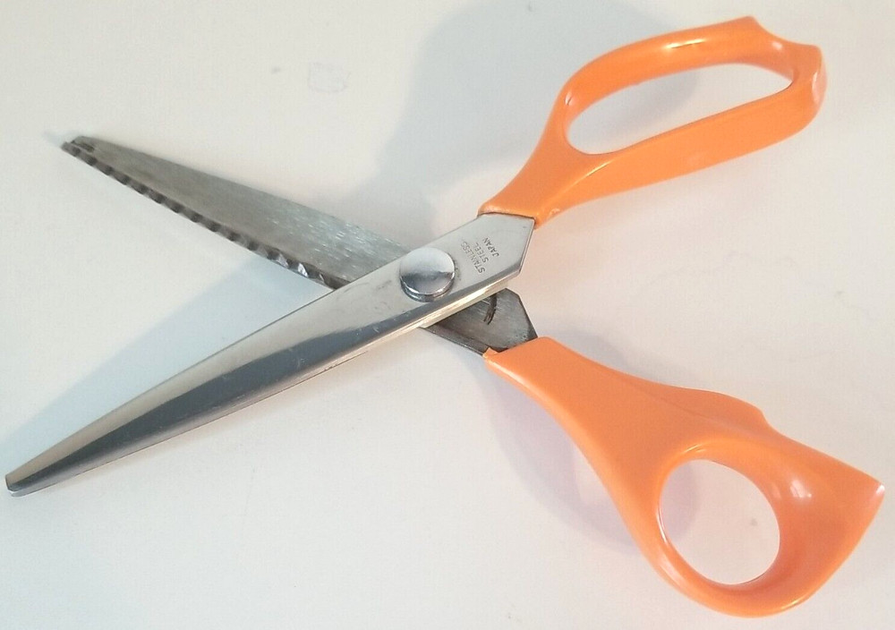 Pinking Crafting Scissors 8" Zig Zag Pattern Orange Handle Stainless