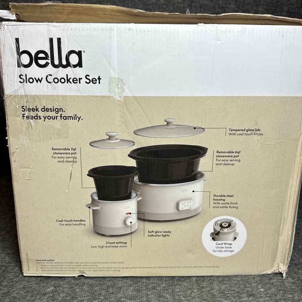 Bella Slow Cooker Set 2 Sizes 6qt & 2qt 3 Control Settings Programmable NEW OPEN