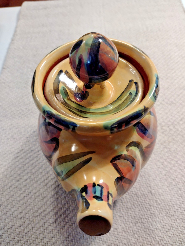 STUDIO POTTERY TEAPOT Signed 7 1/2" tall Multi Colored