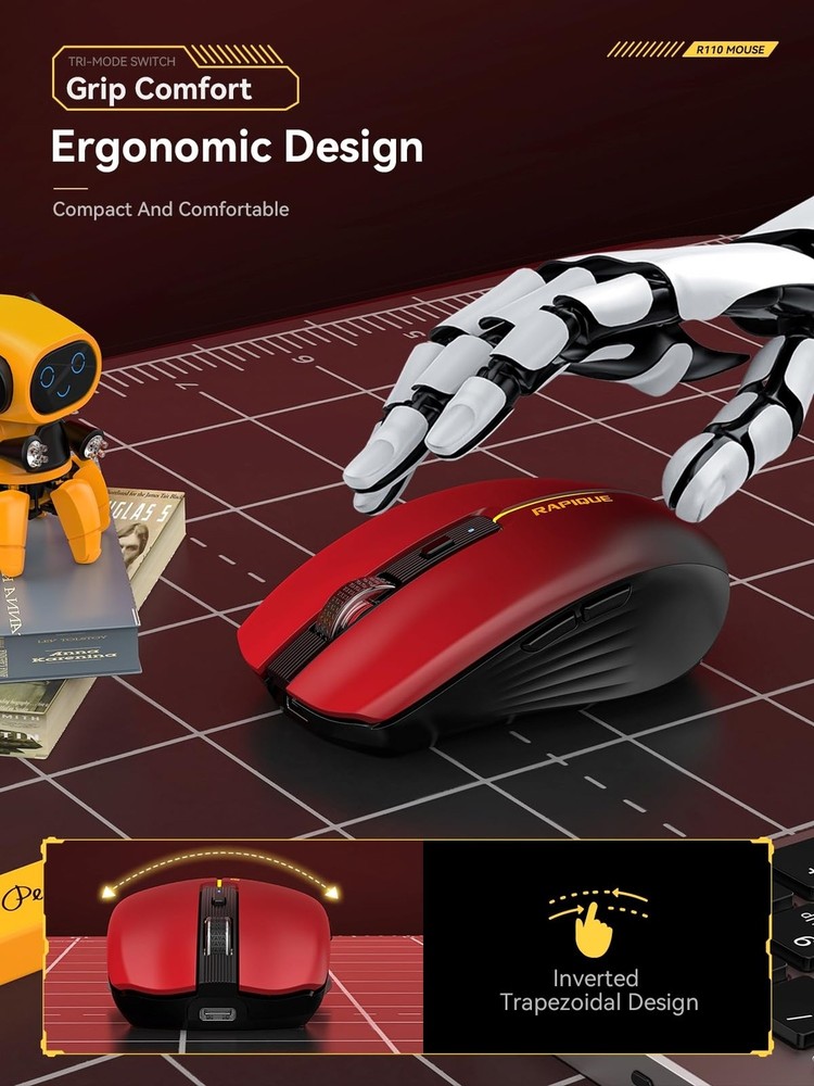 Bluetooth Wireless Mouse - (BT1/BT2+USB) Tri-Mode High Performance, Rechargea...