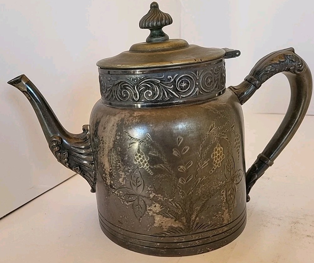 Vintage Union Co Silverplate Coffee Teapot Hingded Lid Floral