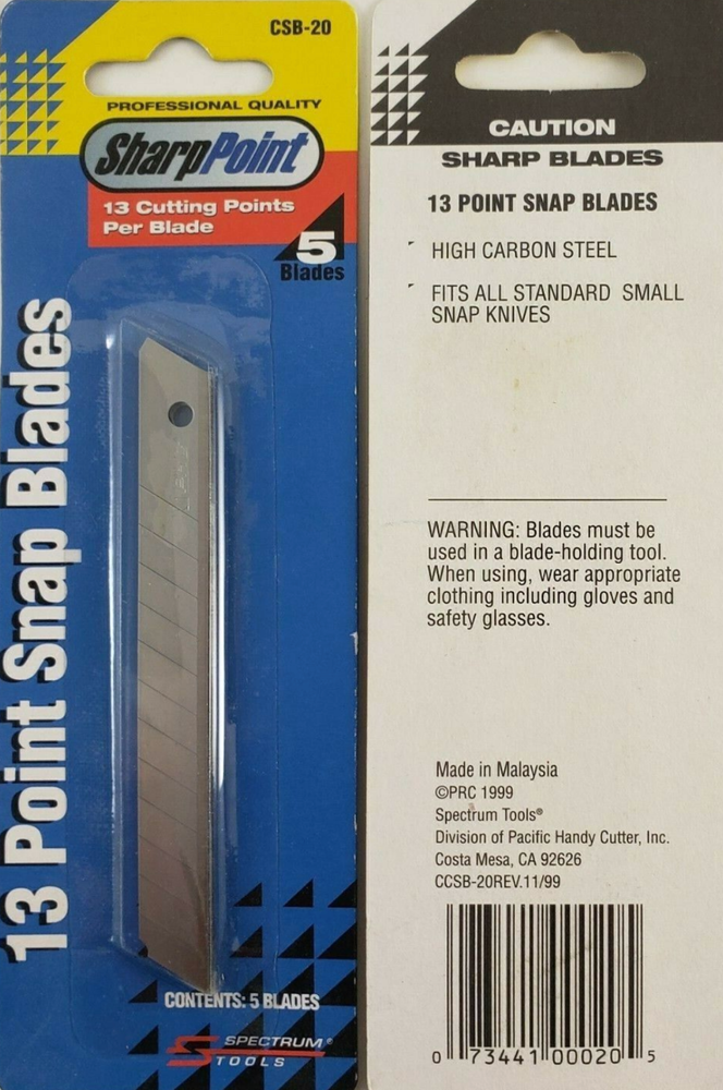 Pacific Handy CSB-20 SharpPoint 13 Point Small Snap Blade 5 ea per pack by PHC