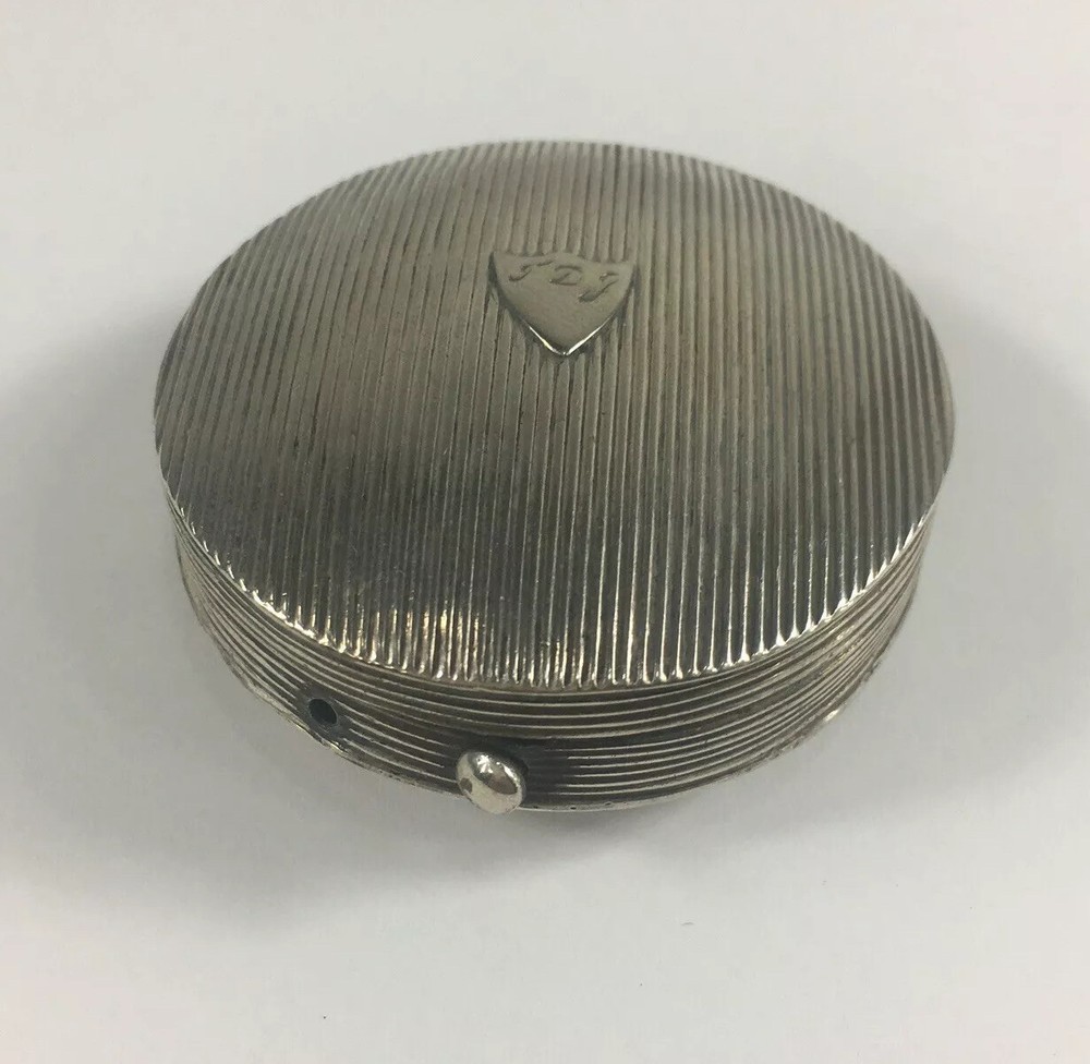 Antique Dutch 1830 Round Snuff Box Solid Silver 2.3cm In Height
