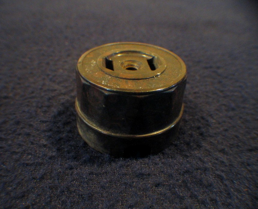 Antique Early Eletrical Brown Bakelite Round Surface Mount Outlet - Marks