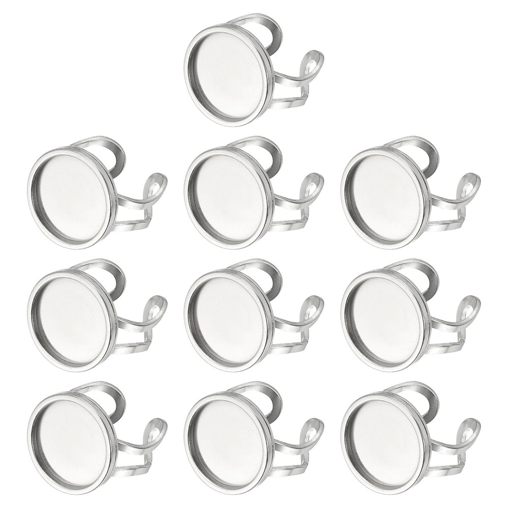 Stainless Ring Blank, 16mm 10 Pcs Adjustable Finger Ring Flat Pad Tray, Silver